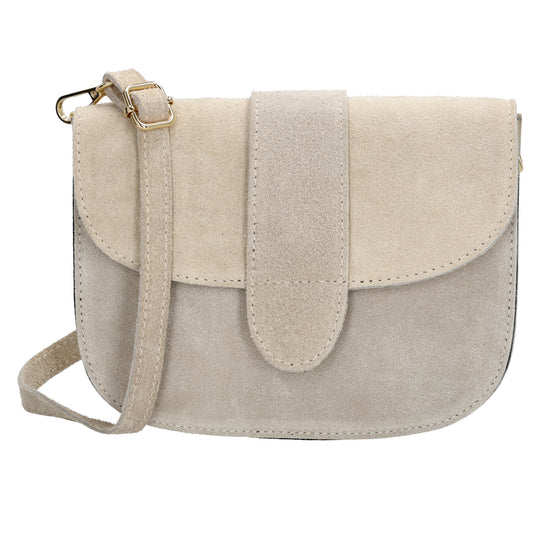 Sattel-| Schultertasche 21 x 16cm in Sand|Beige aus Leder mit Überschlag - leder-accessoires.com