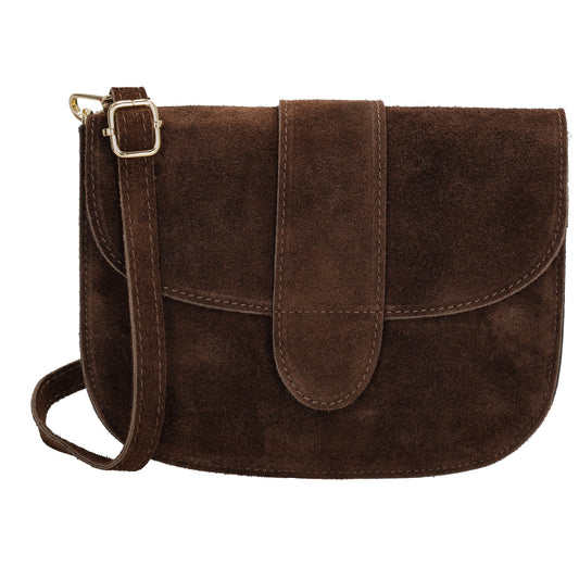 Sattel-| Schultertasche 21 x 16cm in Dunkelbraun aus Leder mit Überschlag - leder-accessoires.com