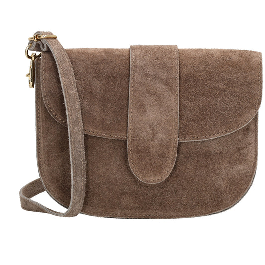 Sattel-| Schultertasche 21 x 16cm in Taupe aus Leder mit Überschlag - leder-accessoires.com
