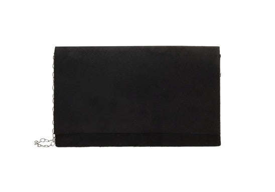 Clutch in Schwarz Samt 22x13 cm aus Kunstleder mit Kettenriemen - leder-accessoires.com