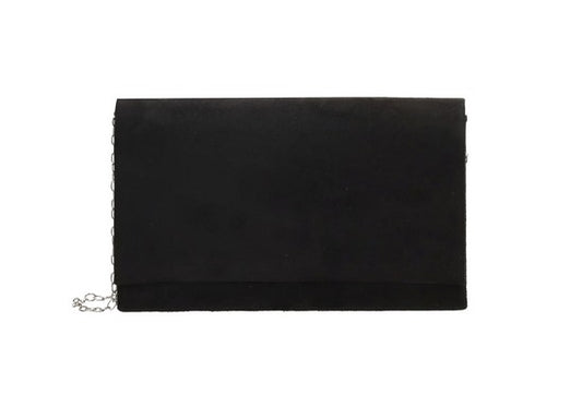 Clutch in Schwarz Samt 22x13 cm aus Kunstleder mit Kettenriemen