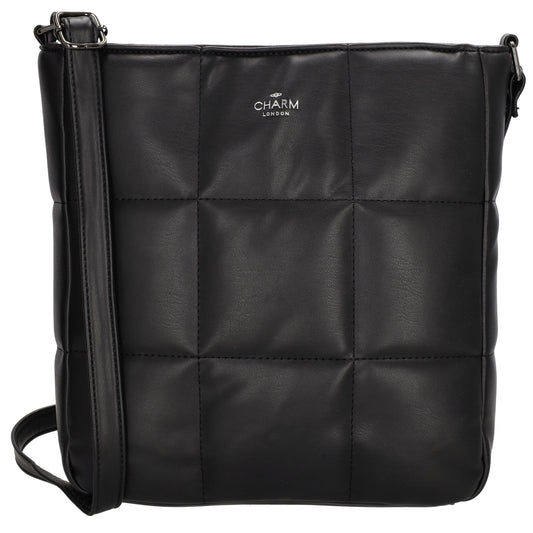 Schultertasche gesteppt 25 x 27cm in Schwarz mit Reißverschluss - leder-accessoires.com