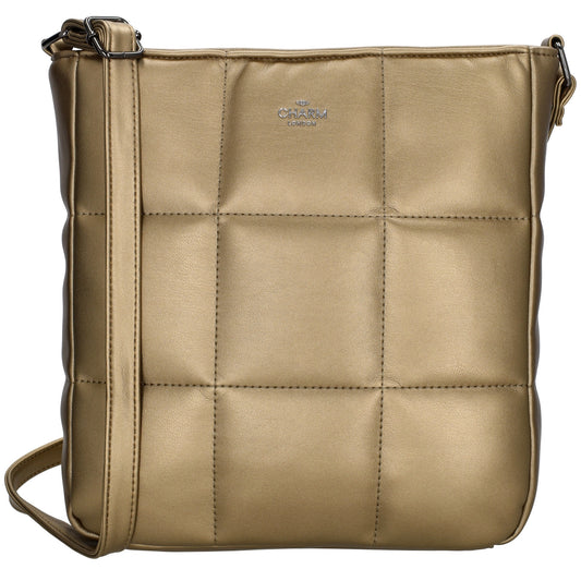 Schultertasche gesteppt 25 x 27cm in Bronze mit Reißverschluss - leder-accessoires.com