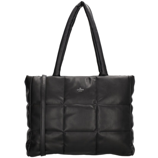 Shopper gesteppt 38 x 30cm in Schwarz mit Reißverschluss - leder-accessoires.com