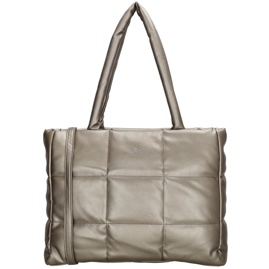 Shopper gesteppt 38 x 30cm in Silber Metallic mit Reißverschluss - leder-accessoires.com
