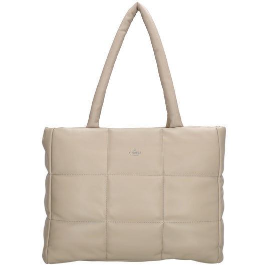 Shopper gesteppt 38 x 30cm in Helltaupe mit Reißverschluss - leder-accessoires.com