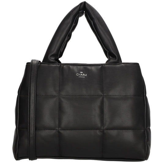 Shopper gesteppt 32 x 24cm in Schwarz mit Kurzgriff und Reißverschluss - leder-accessoires.com