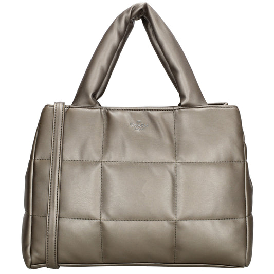 Shopper gesteppt 32 x 24cm in Pewter|Grau Metallic mit Kurzgriff und Reißverschluss - leder-accessoires.com
