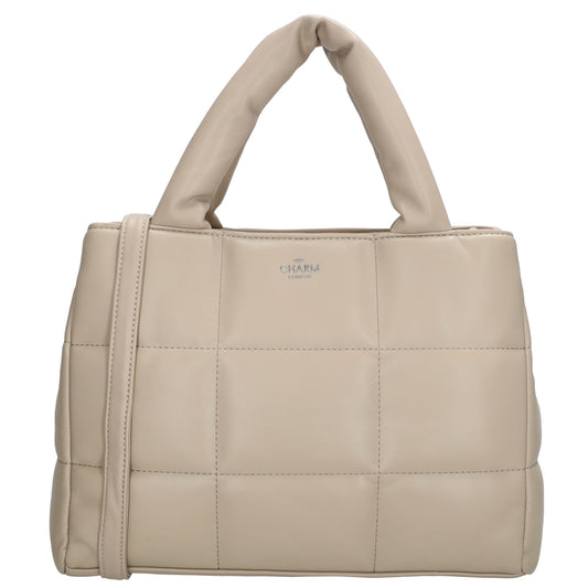 Shopper gesteppt 32 x 24cm in Beige mit Kurzgriff und Reißverschluss - leder-accessoires.com