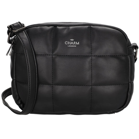 Schultertasche gesteppt 22 x 17cm in Schwarz mit Reißverschluss - leder-accessoires.com