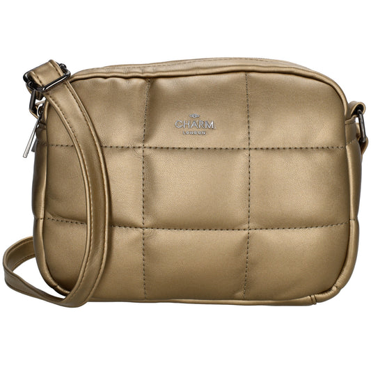 Schultertasche gesteppt 22 x 17cm in Bronze mit Reißverschluss - leder-accessoires.com