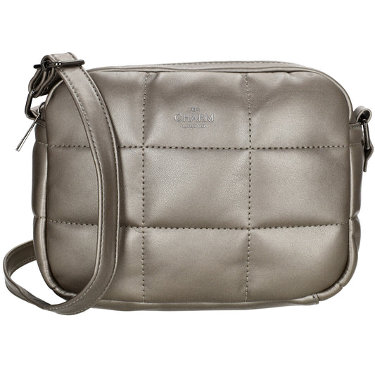 Schultertasche gesteppt 22 x 17cm in Pewter| Grau mit Reißverschluss - leder-accessoires.com