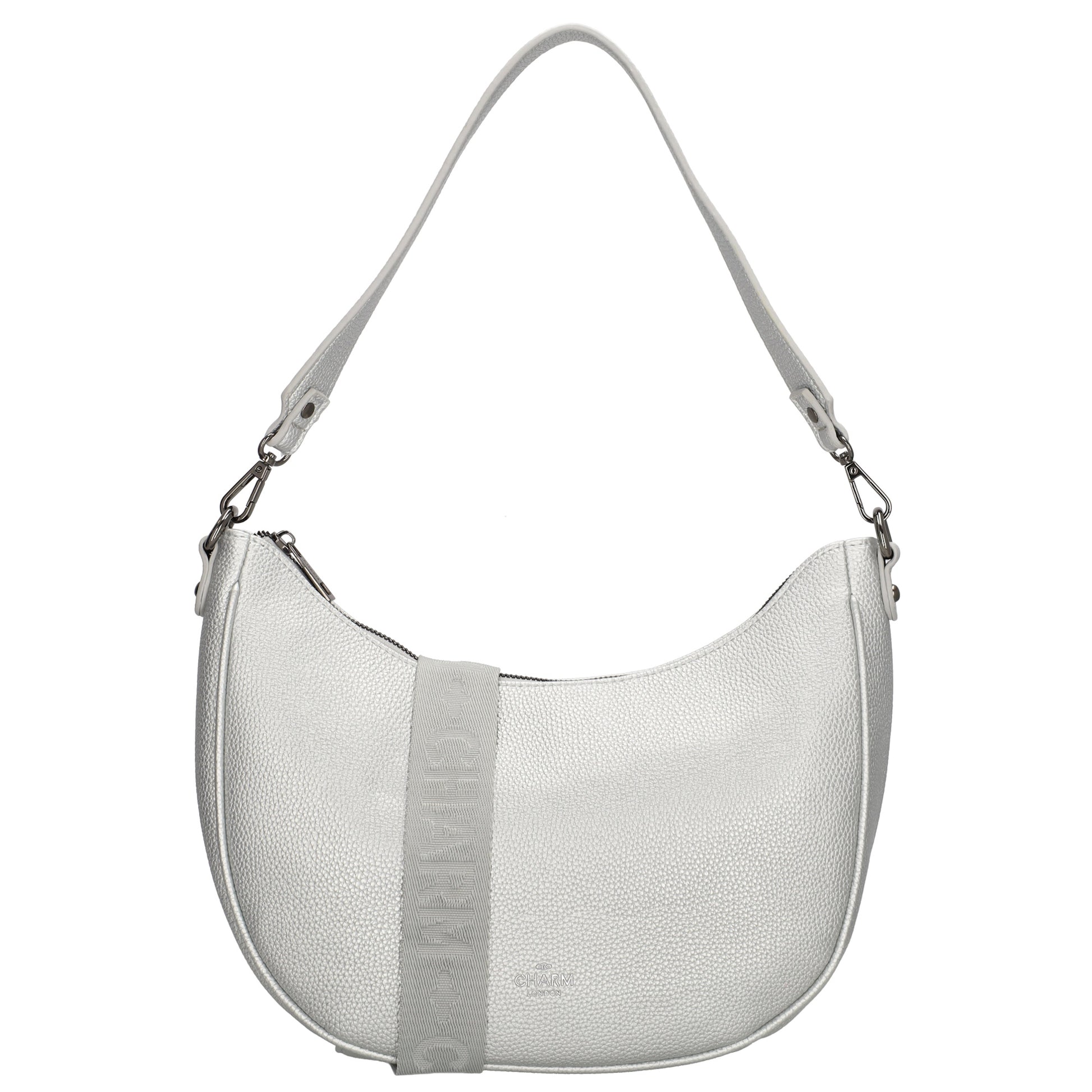 Schultertasche 37x37cm in Silber mit Reißverschluss und Wechselriemen - leder-accessoires.com