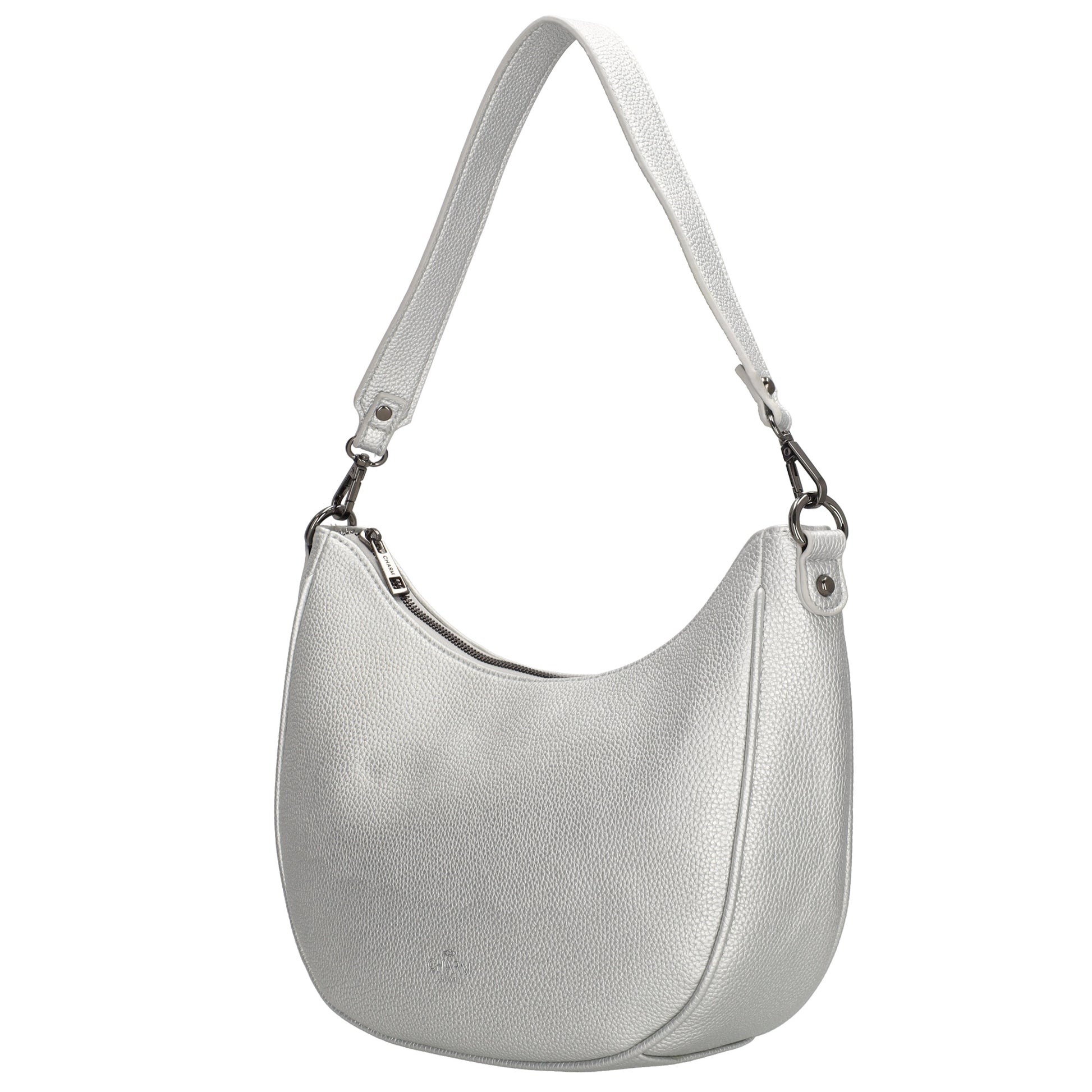 Schultertasche 37x37cm in Silber mit Reißverschluss und Wechselriemen - leder-accessoires.com