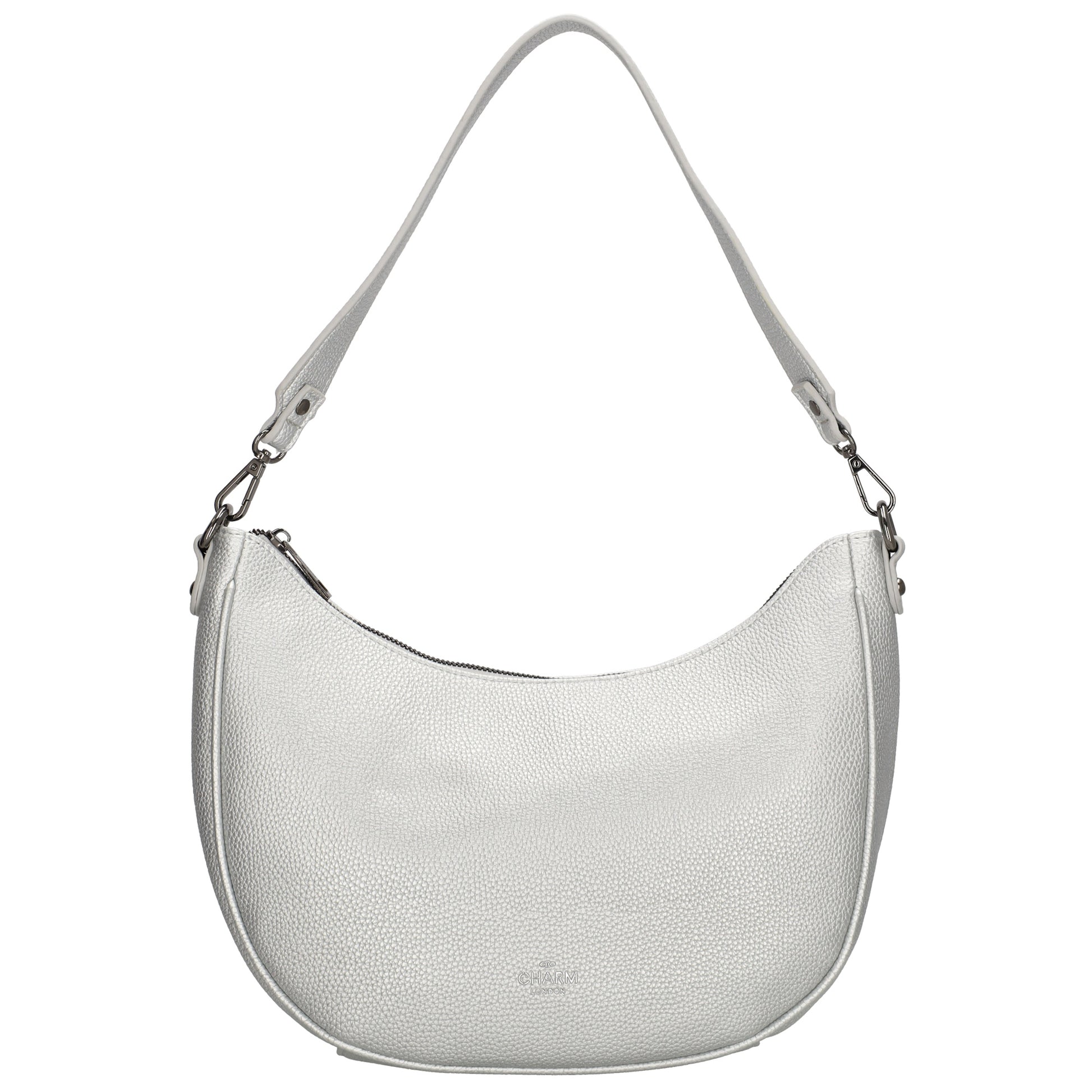 Schultertasche 37x37cm in Silber mit Reißverschluss und Wechselriemen - leder-accessoires.com