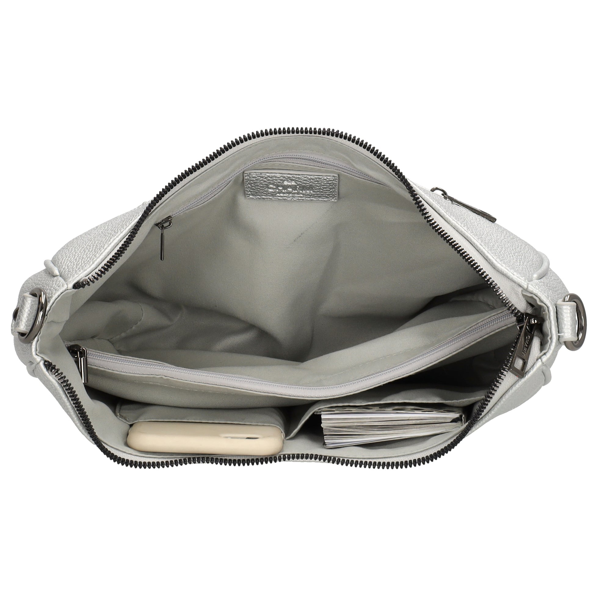 Schultertasche 37x37cm in Silber mit Reißverschluss und Wechselriemen - leder-accessoires.com