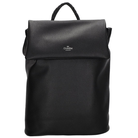 Rucksack 35 x 30cm in Schwarz mit Überschlag in Leder-Optik