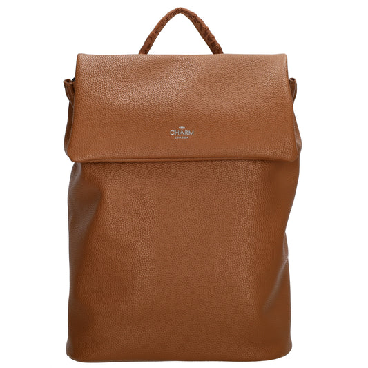 Rucksack 35 x 30cm in Cognac mit Überschlag in Leder-Optik