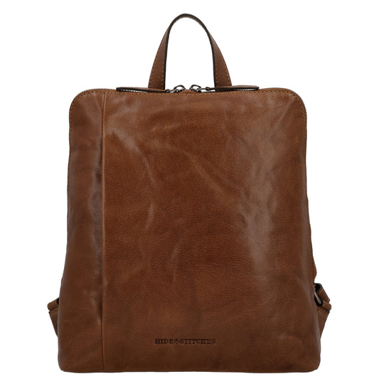 Rucksack 29 x 27cm in Cognac mit Reißverschluss in Leder