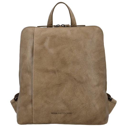 Rucksack 29 x 27cm in Taupe mit Reißverschluss in Leder