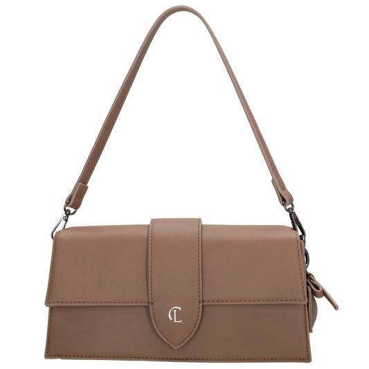 Schultertasche| Clutch 26 x 13cm in Taupe mit Überschlag