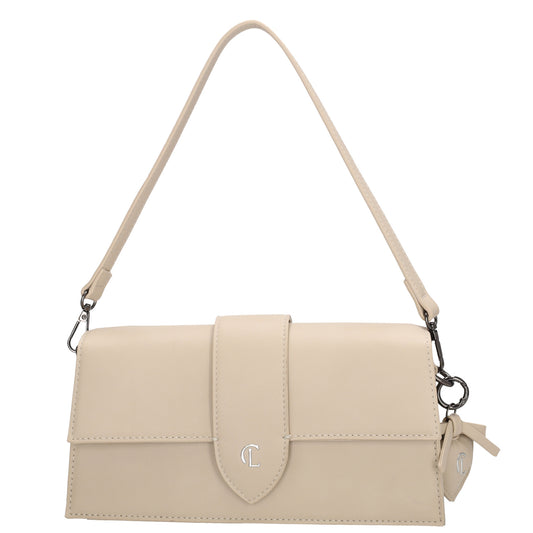 Schultertasche| Clutch 26 x 13cm in Beige mit Überschlag