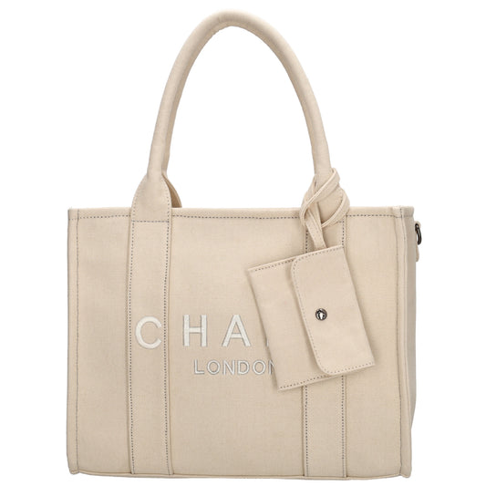Leinenshopper 34 x 27cm in Sand mit Reißverschluss - leder-accessoires.com