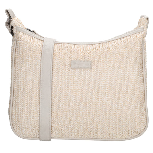 Schultertasche im Korbflecht-Design 30 x 27cm in Creme mit Reißverschluss - leder-accessoires.com