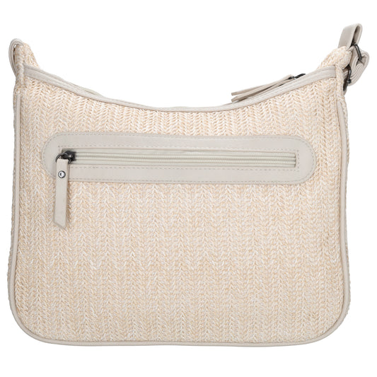 Schultertasche im Korbflecht-Design 30 x 27cm in Creme mit Reißverschluss - leder-accessoires.com