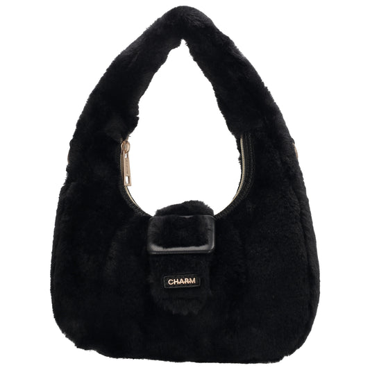 Kurzgrifftasche 17x22cm aus Kunstfell in Schwarz
