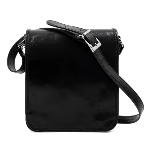 Umhängetasche|Messenger Bag 22 x 26cm in Schwarz aus Leder