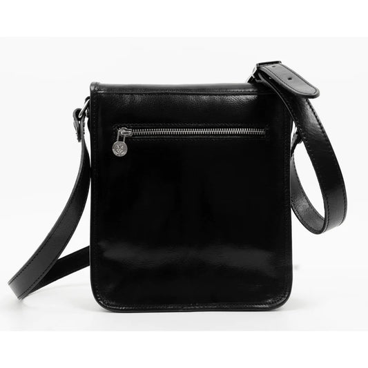 Umhängetasche|Messenger Bag 22 x 26cm in Schwarz aus Leder