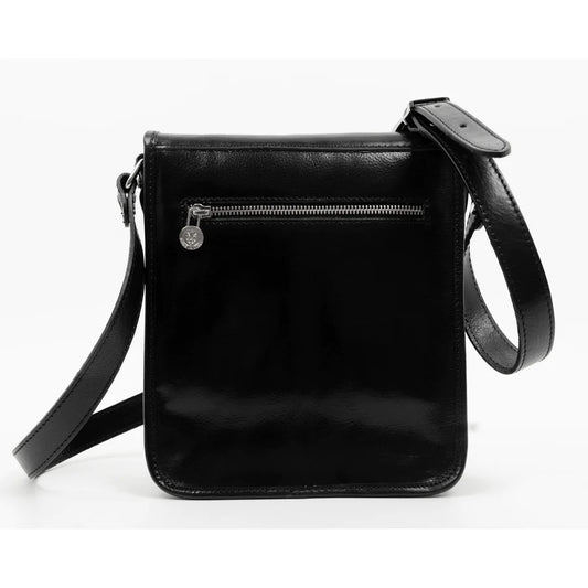 Umhängetasche|Messenger Bag 22 x 26cm in Schwarz aus Leder - leder-accessoires.com