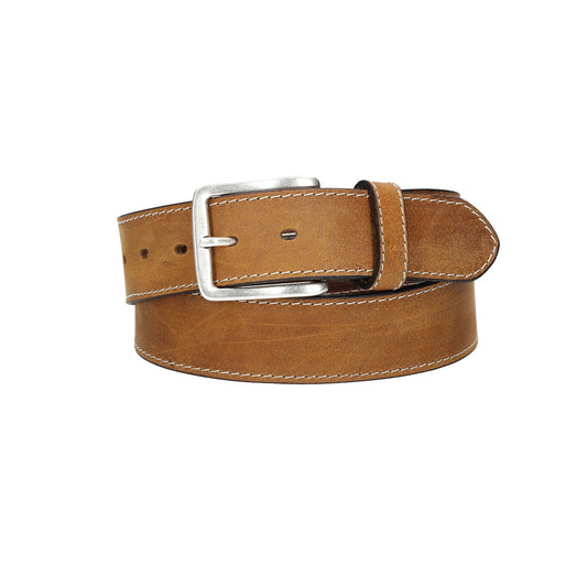 Ledergürtel Gelb|Ocker 40mm abgenäht mit Dornschließe in Silber - leder-accessoires.com