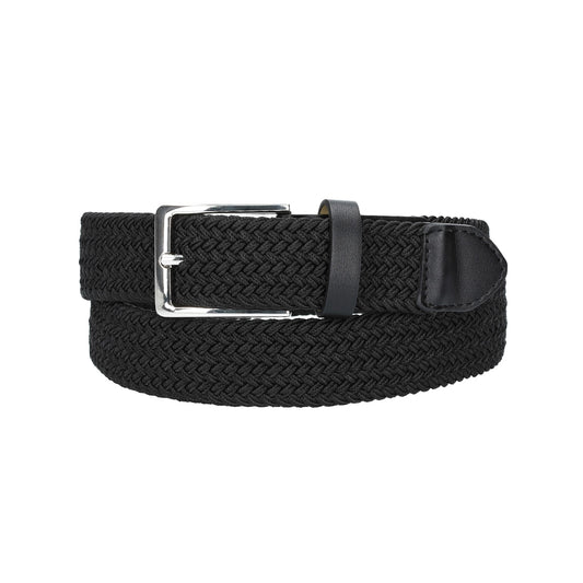 Stretchgürtel|Bandgürtel 35mm in Schwarz mit Dornschließe und Lederspitze - leder-accessoires.com