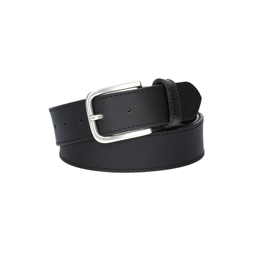 Ledergürtel Schwarz 40mm abgenäht mit Dornschließe in Silber - leder-accessoires.com