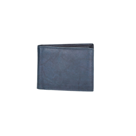 Geldbörse Querformat mit Klappe in Blau aus Leder - leder-accessoires.com