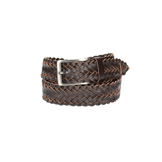 Ledergürtel geflochten in Braun 35mm mit Dornschließe - leder-accessoires.com