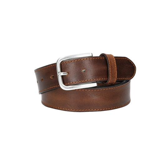 Ledergürtel Cognac 40mm abgenäht mit Dornschließe in Silber - leder-accessoires.com