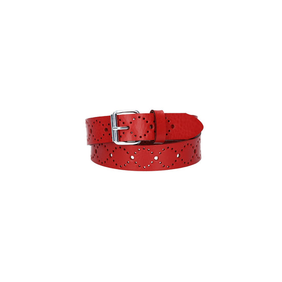 Ledergürtel Kids 25mm in Rot mit Lochmuster und Schließe Silber - leder-accessoires.com
