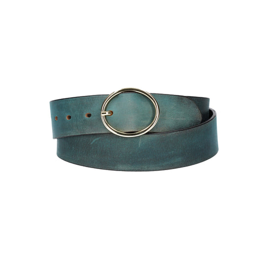 Ledergürtel Blau|Petrol 40mm mit goldener Vollschließe - leder-accessoires.com