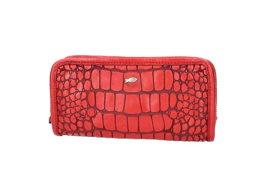 Lederbörse Querformat in Rot mit Krokoprägung - leder-accessoires.com