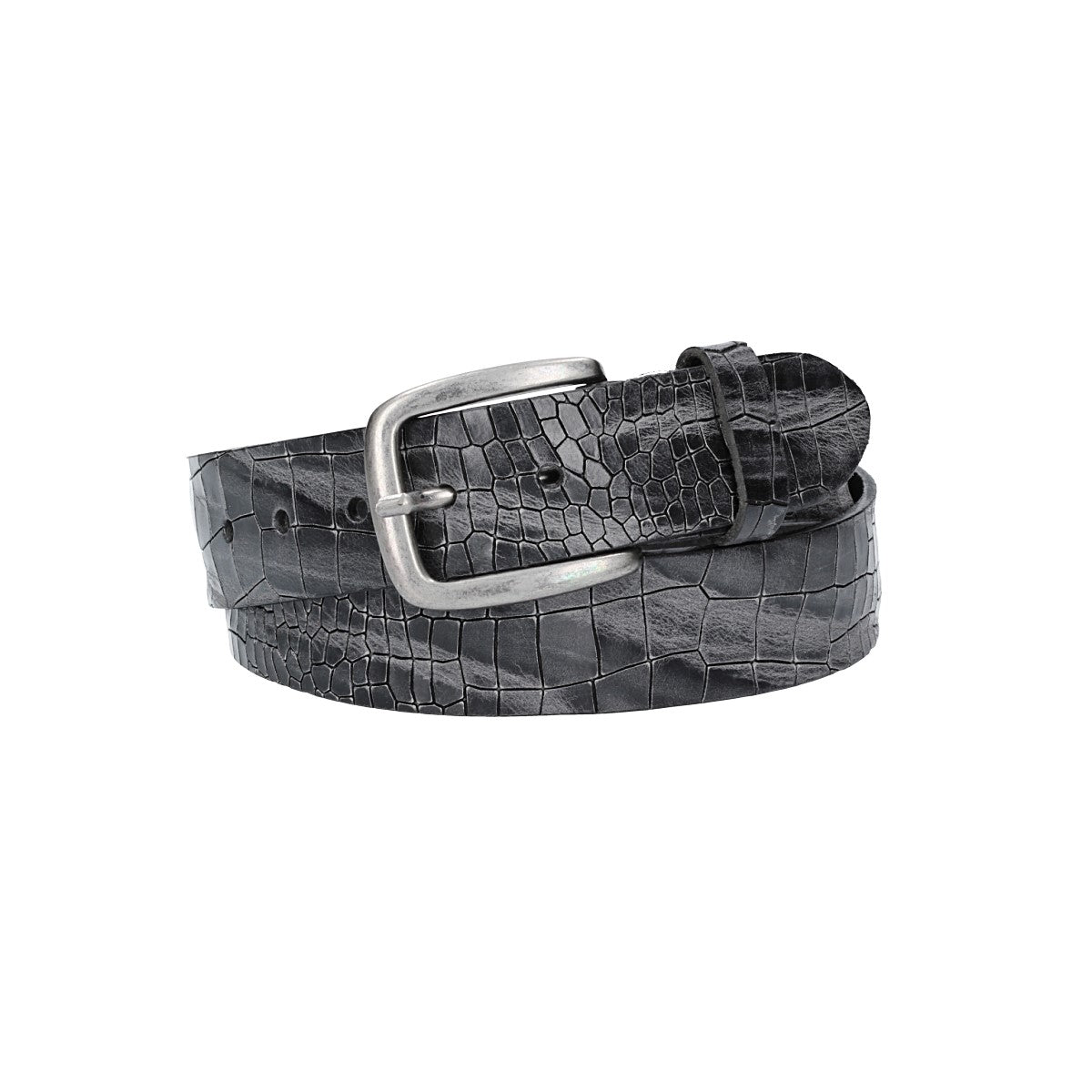 Ledergürtel 40mm in Anthrazit mit Kroko-Optik und dunkler Schließe - leder-accessoires.com