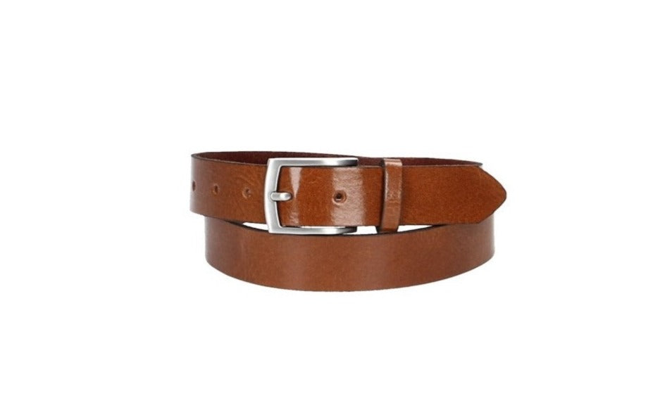 Ledergürtel Cognac 30mm mit Dornschließe in Silber