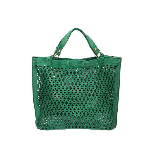 Campomaggi Vertikaler Ledershopper "Malibù“ in Grasgrün mit Lochmuster - leder-accessoires.com
