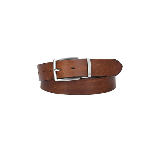 Ledergürtel Cognac 35mm mit Metallschlaufe und Dornschließe in Silber - leder-accessoires.com