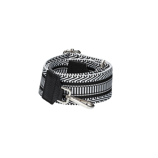 Taschenriemen|Wechselriemen in Schwarz| Weiß mit Karabiner Silber - leder-accessoires.com