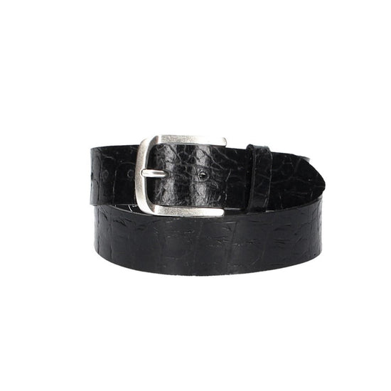 Ledergürtel 40mm Schwarz Krokoprägung mit Dornschließe in Silber - leder-accessoires.com