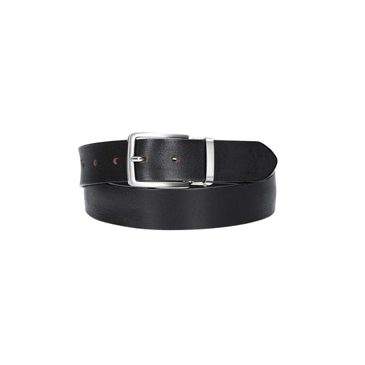 Ledergürtel Schwarz 35mm mit Metallschlaufe und Dornschließe in Silber - leder-accessoires.com