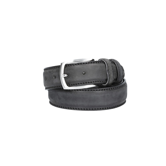 Herren-|Anzugsgürtel 35mm matt abgenäht in Schwarz aus Leder - leder-accessoires.com